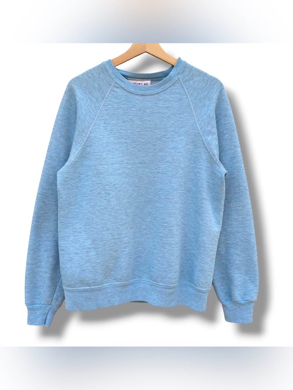 Vintage 80s Light Blue Raglan Sweatshirt Sweats FX Size Large Acrylic Blend